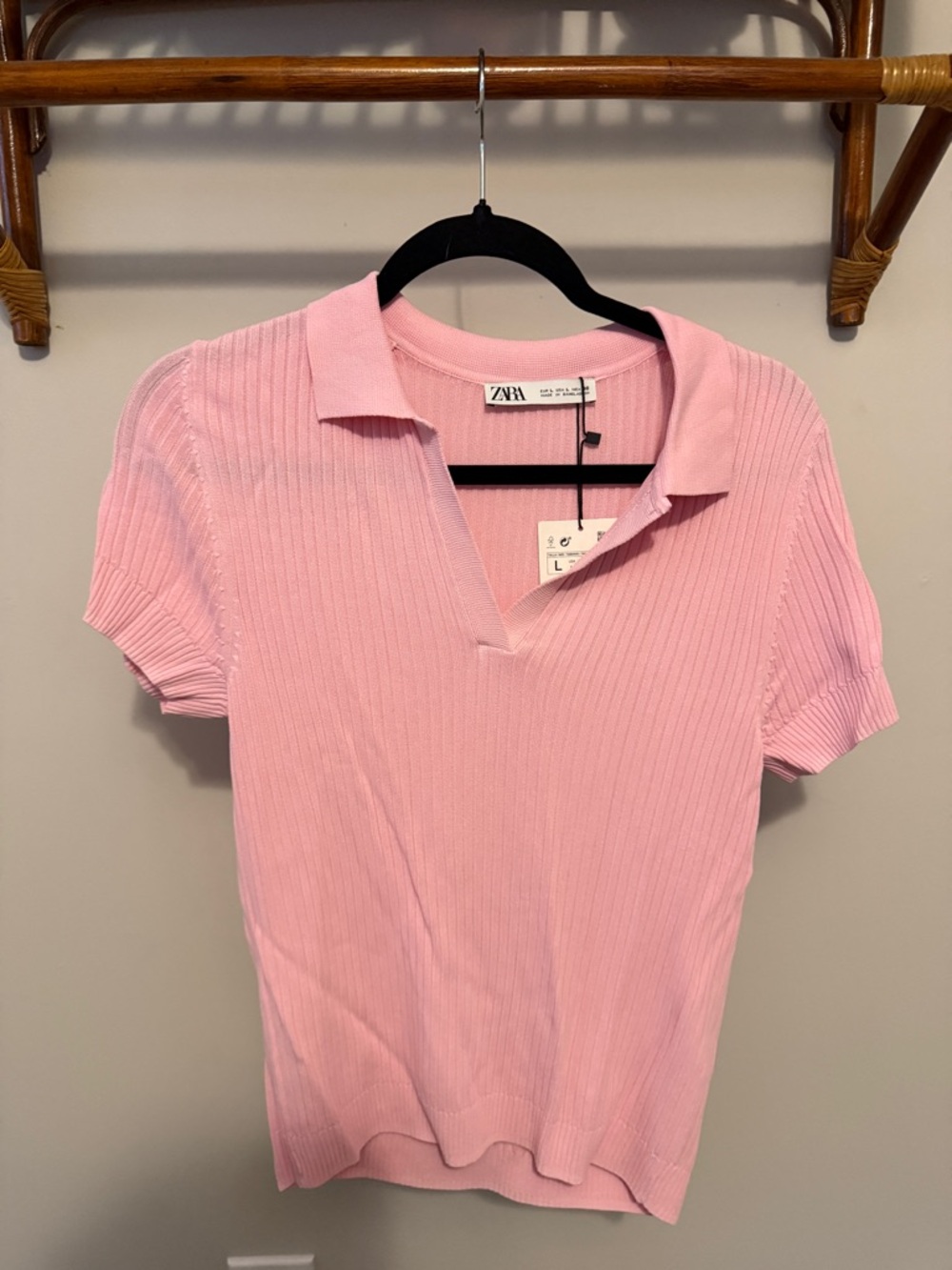 NWT Zara Pink Ribbed Polo Short Sleeve Top